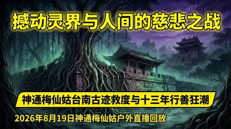 2026年8月19日神通梅仙姑户外直播回放|撼动灵界与人间的慈悲之战！神通梅仙姑台南古迹救度与十三年行善狂潮-台湾神通梅仙姑开运网